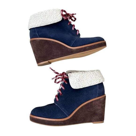 ✨ Caslon Blue Suede Faux-Fur Wedge Ankle Booties | Size 8 | NWOB - Picture 10 of 16